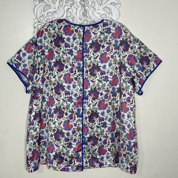 SUMMERSALT size LARGE Pajama Set Button up Short Sleeves Shorts BLUE Red Floral - Picture 8 of 16